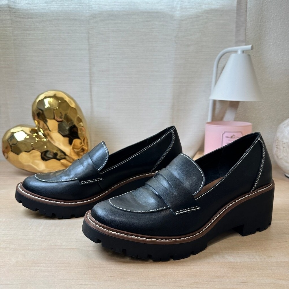BLONDO Black Dulce Waterproof Leather Lug Sole Platform‎ Loafers 8M